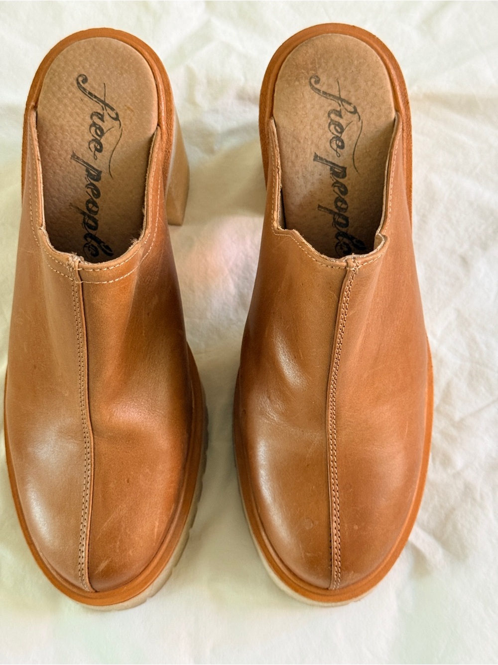 Free People James Leather Mule Clogs Tan Camel Brown EU 38.5 US 8.5